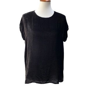 Eileen Fisher Velvet Burn Out Lines Blouse Black Small Cap Sleeve
